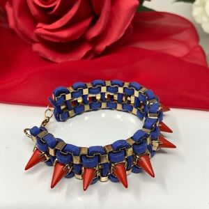 Red Spike Gold Chain and Blue Suede Cuff Bracelet